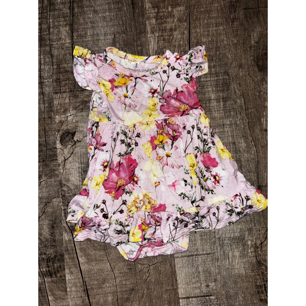 Posh Peanut Baby Girl Pink Floral Viscose Bamboo Flutter Sleeve Bodysuit Dress